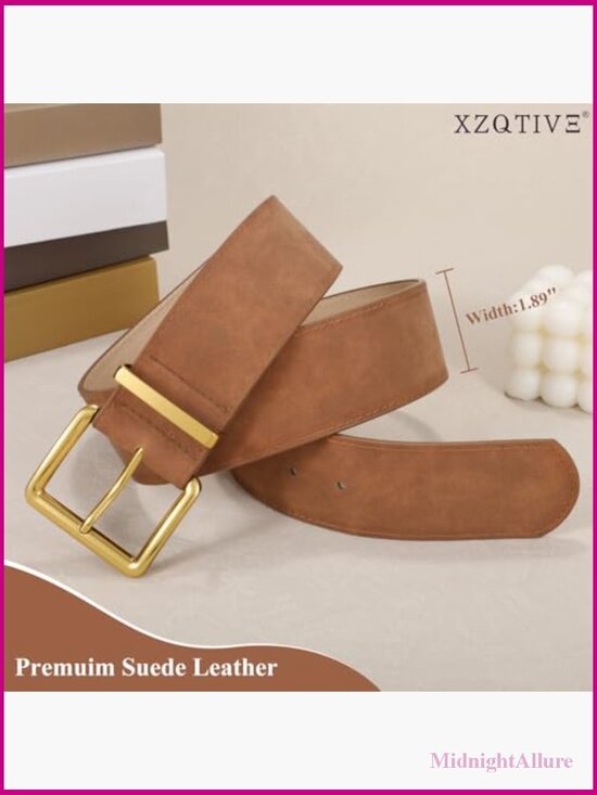 Wide Chunky Suede Belt with Gold Buckle for Dresses main image 4